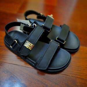 Black Sandals with Gold Buckles Size 6